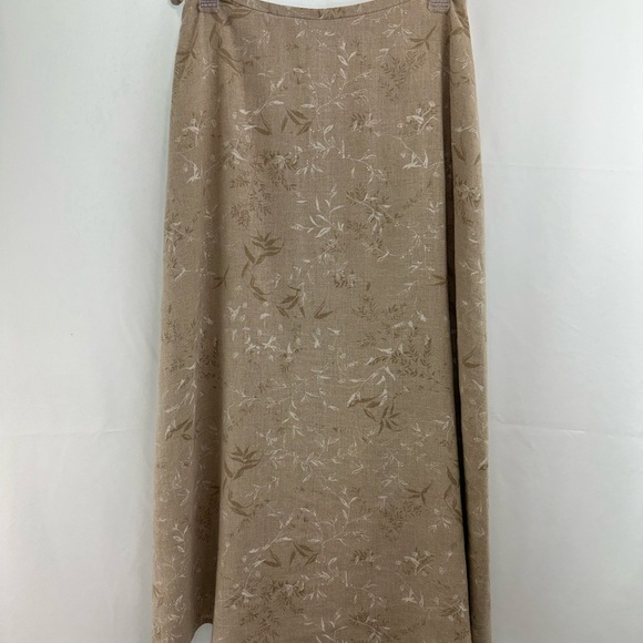 Jones New York Beige Floral Linen Blend Lined Skirt Petite 10 Classic Flare Long - Picture 3 of 8